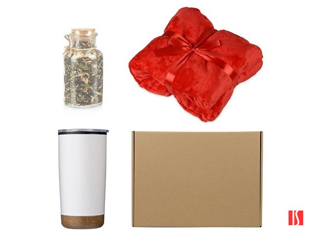 Купить Подарочный набор с пледом, термокружкой и чаем, красный Подарочный набор с пледом, термокружкой и чаем, красный