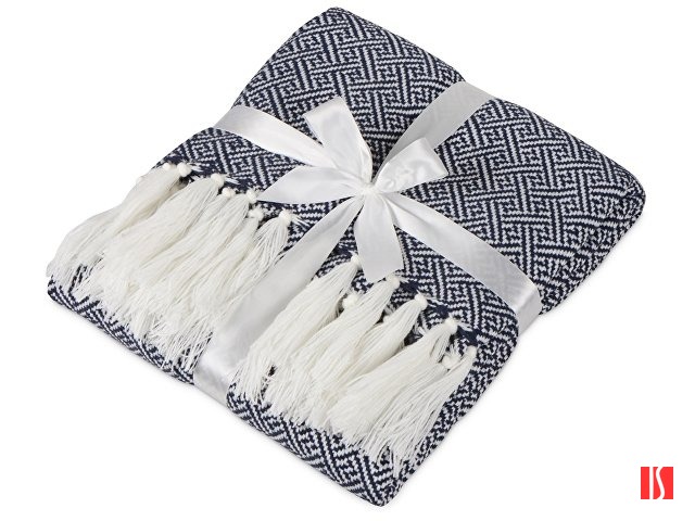 Плед акриловый Tassel с белой бахромой, темно-синий