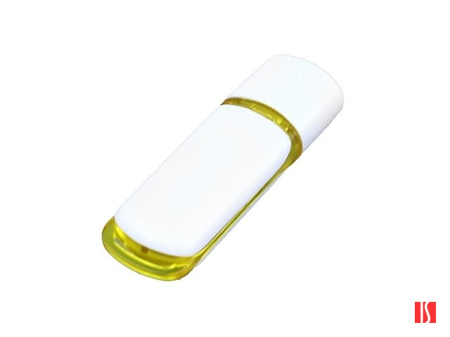 Флешка промо прямоугольной классической формы с цветными вставками, 16 Гб, белый/желтый