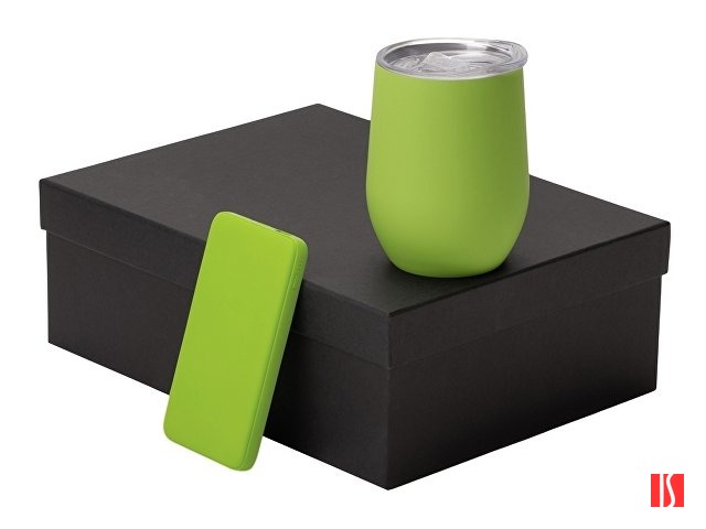 Подарочный набор с термокружкой и повербанком С2, 10000 mAh, зеленое яблоко