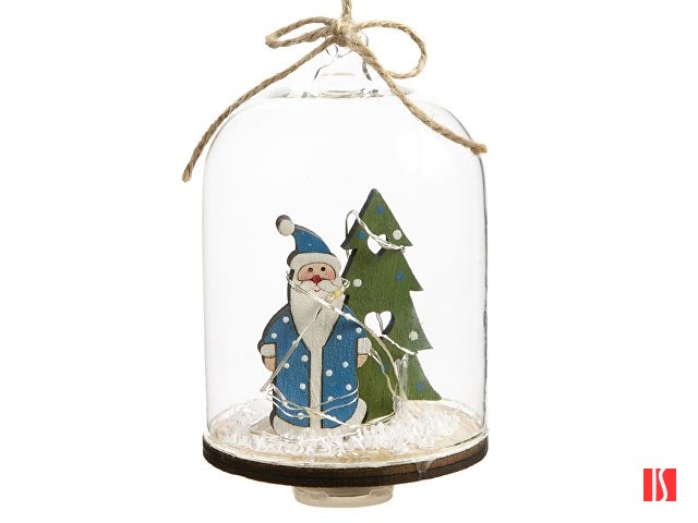 Новогоднее украшение Дед Мороз в колбе из древесины тополя и стекла, со светодиодной подсветкой, в комплекте с 2-мя батарейками CR2032, мощностью 0,06 Вт, напряжением 3В / 11x7см