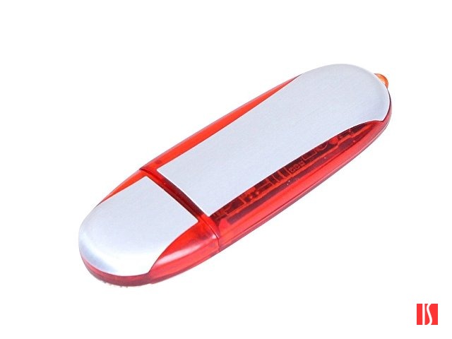 Флешка промо овальной формы, 64 Гб, серебристый/красный