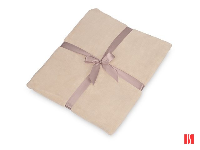 Плед флисовый Natty из переработанного пластика, бежевый с розовой лентой