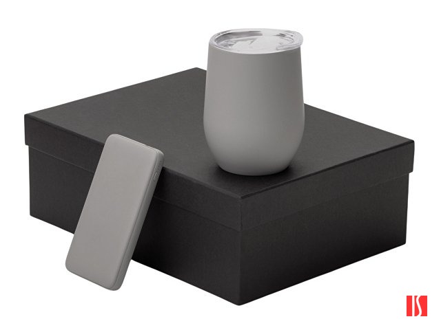 Подарочный набор с термокружкой и повербанком С2, 10000 mAh, серый