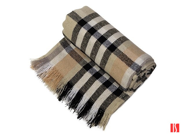 Плед Liner с бахромой, 140*205 см., бежевый с черным