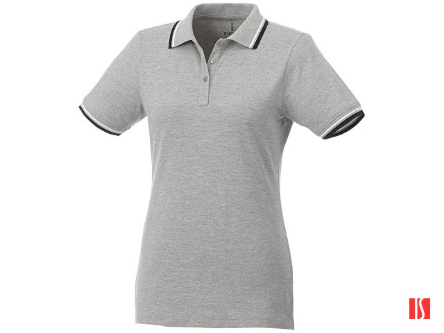 Женская футболка поло Fairfield с коротким рукавом с проклейкой, серый меланж/темно-синий/белый