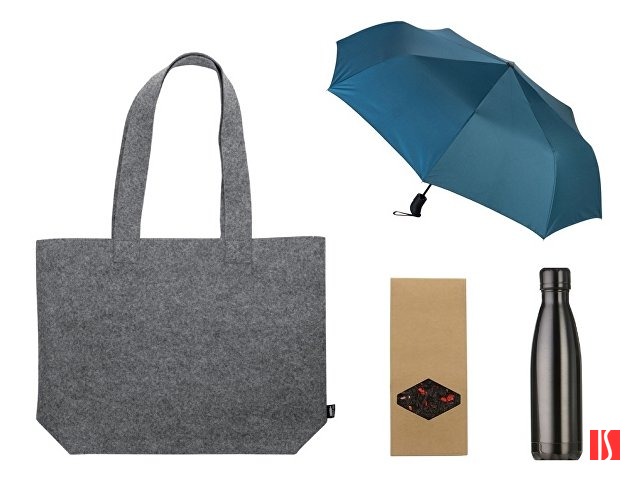 Купить Подарочный набор с зонтом и термобутылкой в шопере, синий Подарочный набор с зонтом и термобутылкой в шопере, синий