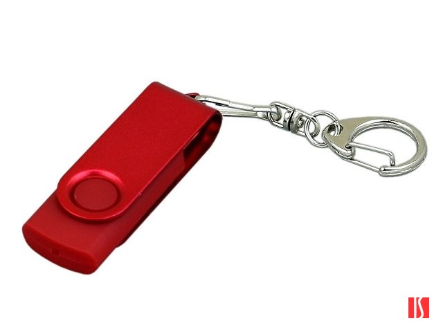 Флешка промо поворотный механизм, с однотонным металлическим клипом, 64 Гб, красный