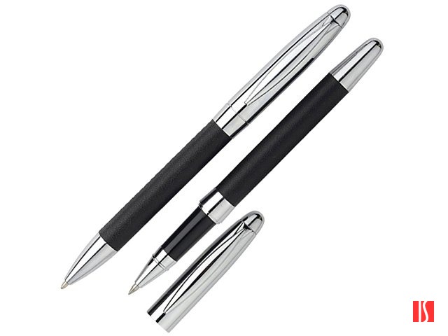 Набор «Рейн»: ручка шариковая, ручка роллер в футляре черный