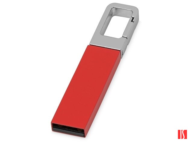 Флеш-карта USB 2.0 16 Gb с карабином "Hook", красный/серебристый