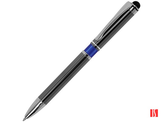 Ручка металлическая шариковая "Isabella" с анодированным покрытием и цветной вставкой, оружейная сталь и синий