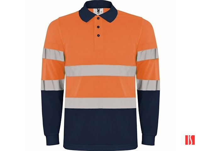 Поло "Polaris" мужское c длинным рукавом, нэйви/неоновый оранжевый