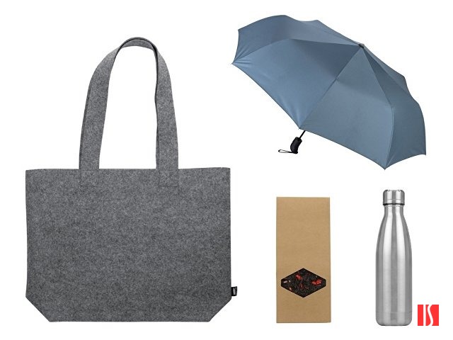 Купить Подарочный набор с зонтом и термобутылкой в шопере, голубой Подарочный набор с зонтом и термобутылкой в шопере, голубой