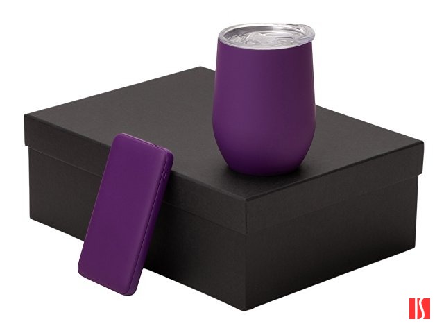 Подарочный набор с термокружкой и повербанком С2, 10000 mAh, фиолетовый