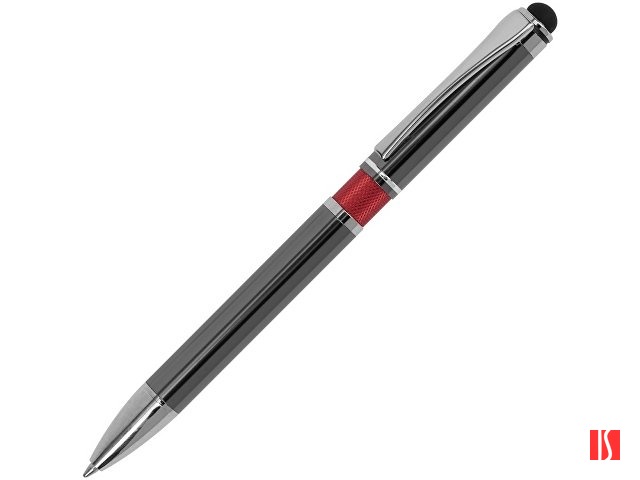 Ручка металлическая шариковая "Isabella" с анодированным покрытием и цветной вставкой, оружейная сталь и красн