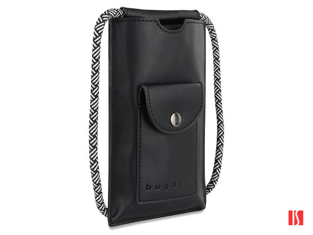 Сумка-чехол для мобильного телефона BUGATTI Almata, чёрная, полиуретан, 11x2x18 см