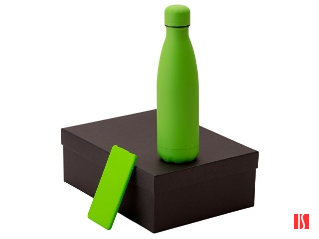 Подарочный набор с термобутылкой и повербанком С1, 5000 mAh, зеленое яблоко