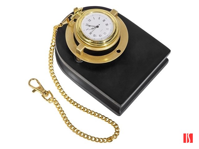 Часы «Магистр» с цепочкой на деревянной подставке, золотистый/черный (без шильда)