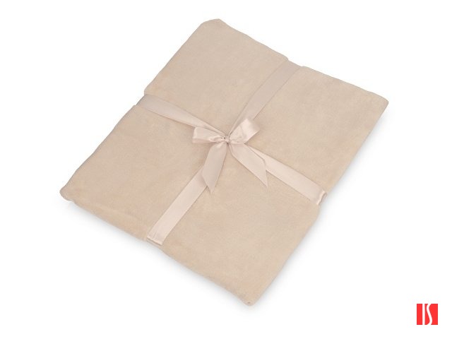 Плед флисовый Natty из переработанного пластика, бежевый со светло-розовой лентой