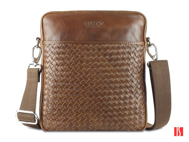 Сумка через плечо Mano "Don Luca", натуральная кожа в коньячном цвете, 23 х 26,5 х 4,5 см