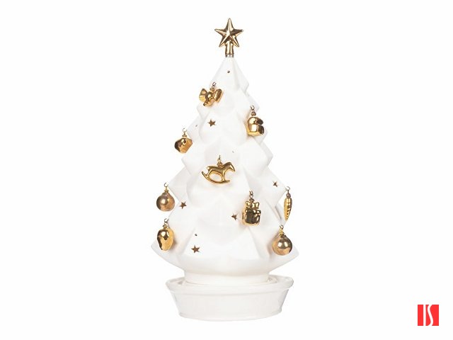 Подсвечник Новогодняя Ель (бисквит) с росписью игрушек золотом