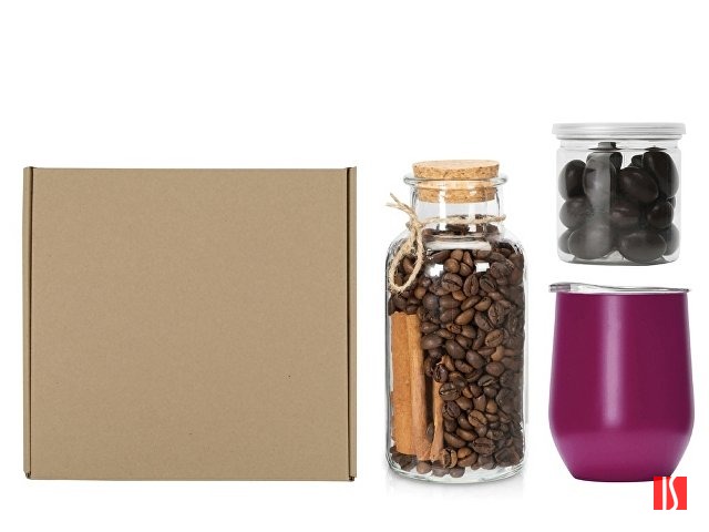 Купить Подарочный набор с термокружкой, кофе и миндалем в шоколаде, винный Подарочный набор с термокружкой, кофе и миндалем в шоколаде, винный