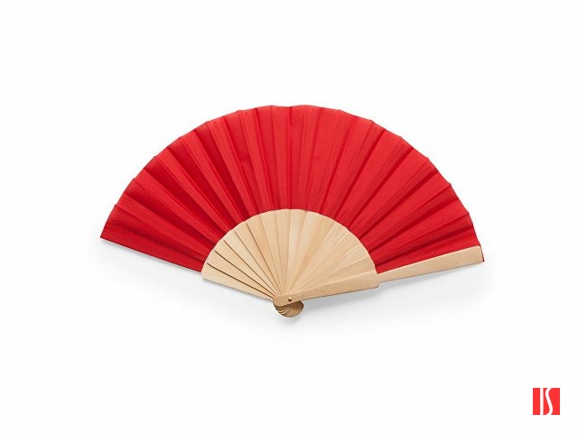 Веер CALESA с деревянными вставками и тканью из полиэстера, красный