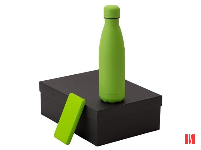 Подарочный набор с термобутылкой и повербанком С2, зеленое яблоко