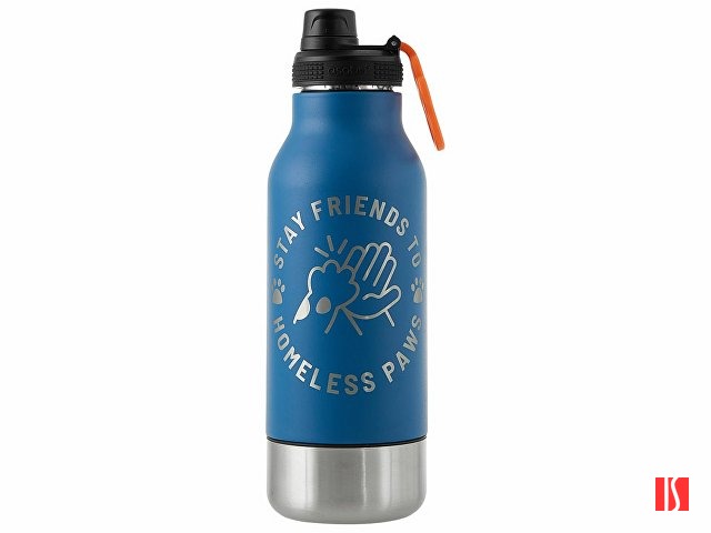 Вакуумный термос «Buddy» 3-в-1 со съемными мисками для питомцев, 1000 мл, синий с гравировкой