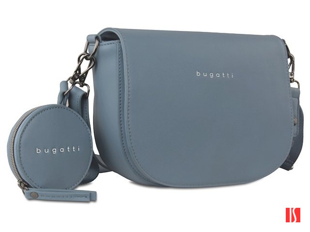 Сумка наплечная женская BUGATTI Almata, с кошельком, голубая, полиуретан, 27х6х18,5 см