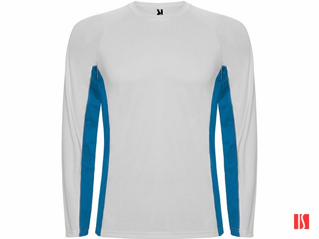 Футболка "Shanghai " мужская с длинным рукавом, белый/королевский синий