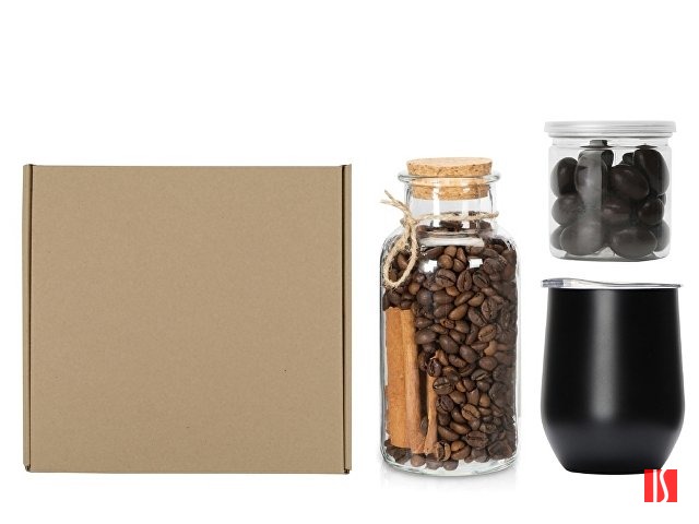 Купить Подарочный набор с термокружкой, кофе и миндалем в шоколаде, черный Подарочный набор с термокружкой, кофе и миндалем в шоколаде, черный