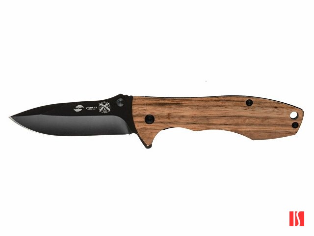 Нож складной Stinger, 80 мм, (чёрный), материал рукояти: сталь/эбеновое дерево (коричневый)