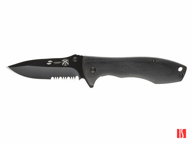 Нож складной Stinger, 80 мм, (чёрный), материал рукояти: сталь/дерево пакка (чёрный)