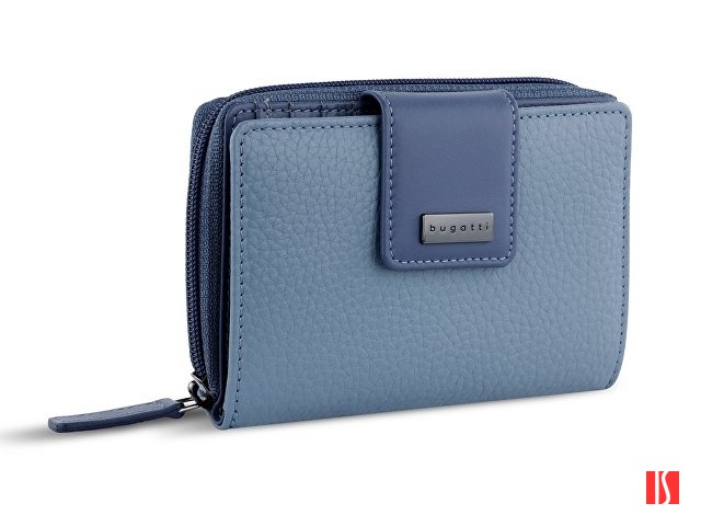 Кошелёк женский BUGATTI Sina, голубой, воловья кожа/полиэстер, 13,7х3х9,5 см