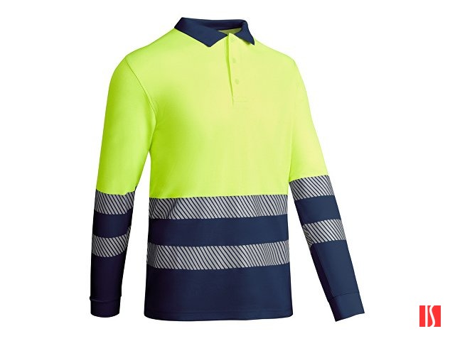 Рубашка поло с длинным рукавом "Atrio" мужская, нэйви/неоновый желтый