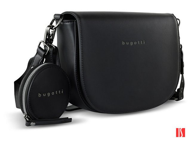 Сумка наплечная женская BUGATTI Almata, с кошельком, чёрная, полиуретан, 27х6х18,5 см