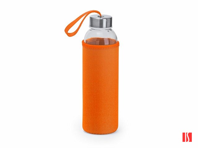 Бутылка стеклянная CAMU в чехле из неопрена, 500 мл, прозрачный/апельсин