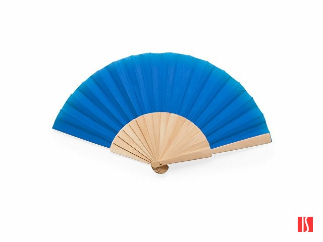 Веер CALESA с деревянными вставками и тканью из полиэстера, голубой