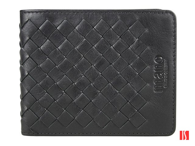 Портмоне Mano "Don Luca", натуральная кожа в черном цвете, 11 х 9 см