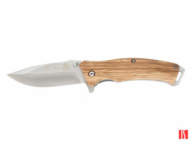 Нож складной Stinger, 110 мм, (серебристый), материал рукояти: дерево/сталь (светло-коричневый)