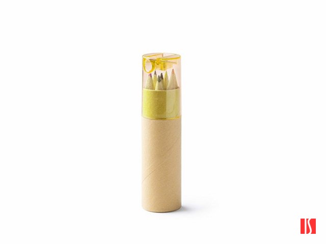 Набор из 6 деревянных карандашей MABEL в футляре из переработанного картона, натуральный/желтый