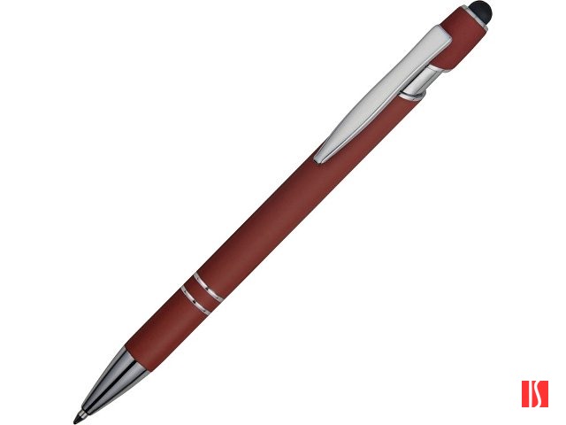 Ручка металлическая soft-touch шариковая со стилусом «Sway», темно-красный/серебристый