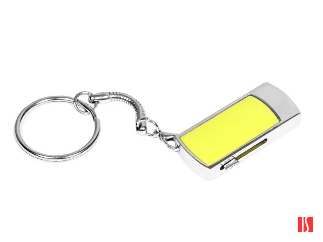 Флешка прямоугольной формы, выдвижной механизм с мини чипом, 32 Гб, желтый/серебристый