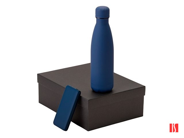 Купить Подарочный набор с термобутылкой и повербанком С2, темно-синий Подарочный набор с термобутылкой и повербанком С2, темно-синий