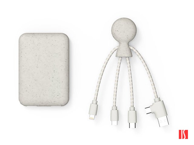 Портативное зарядное устройство "BioPack" c кабелем "Mr. Bio", 5000 mAh, белый