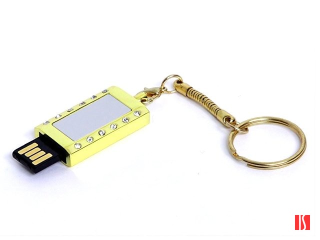 USB-флешка на 16 Гб в виде "Кулона" с кристаллами, мини чип, золотой