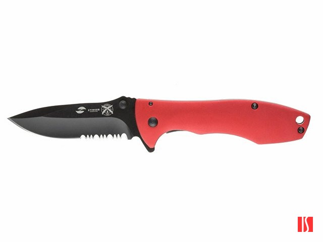 Нож складной Stinger, 80 мм, (чёрный), материал рукояти: сталь/алюминий (чёрно-красный)