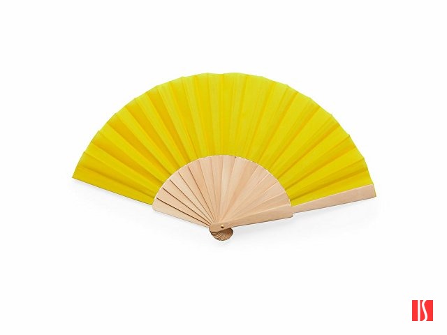 Веер CALESA с деревянными вставками и тканью из полиэстера, желтый