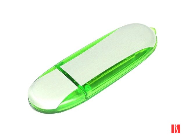 Флешка промо овальной формы, 64 Гб, серебристый/зеленый